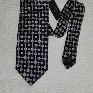 NWT, Alfred Dunhill London Geometric Print silk neck tie.